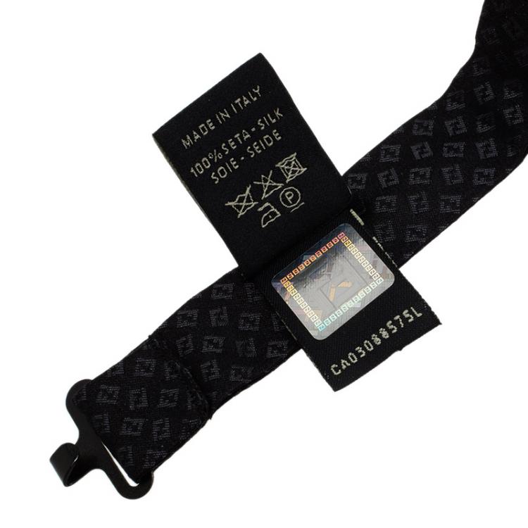 Pre Owned Fendi FF Black Textured Silk Thin Bow Tie One Size