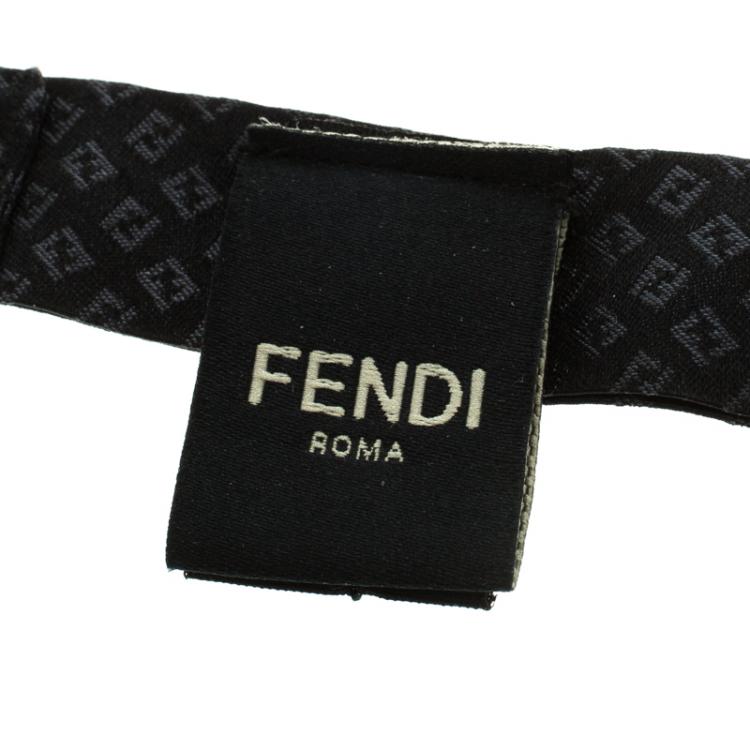 Pre Owned Fendi Black Zucca Print Silk Narrow Bow Tie