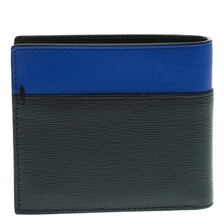 Pre Owned Fendi Black/Blue Leather Bi Fold Wallet