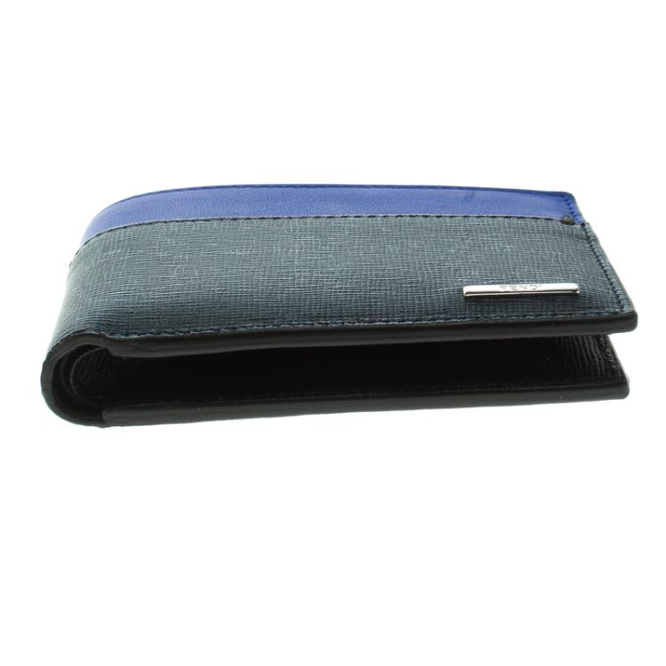 Pre Owned Fendi Black/Blue Leather Bi Fold Wallet