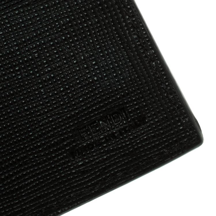 Pre Owned Fendi Black/Blue Leather Bi Fold Wallet