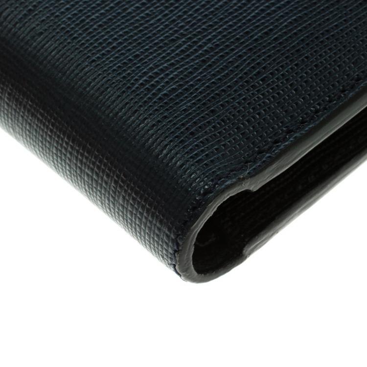 Pre Owned Fendi Black/Blue Leather Bi Fold Wallet