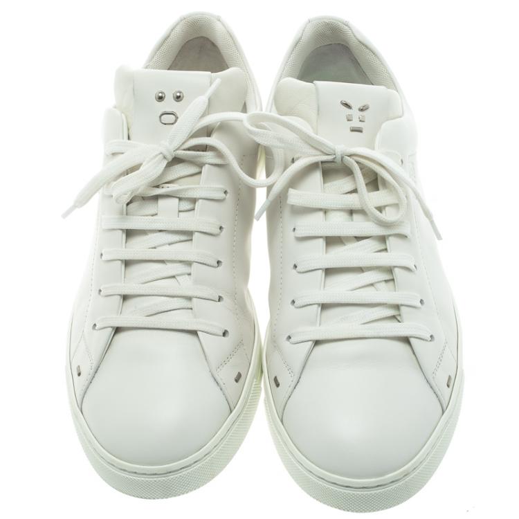 Pre Owned Fendi White Leather Classic Lace Up Sneakers Size 40