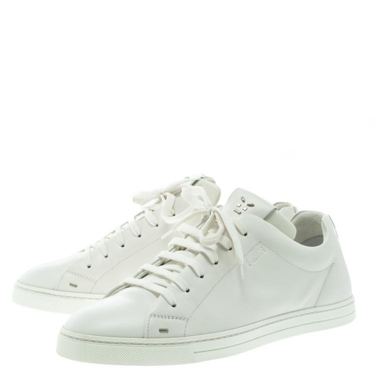 Pre Owned Fendi White Leather Classic Lace Up Sneakers Size 40