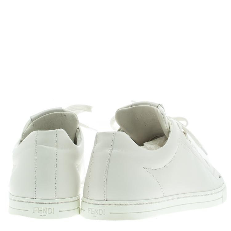 Pre Owned Fendi White Leather Classic Lace Up Sneakers Size 40
