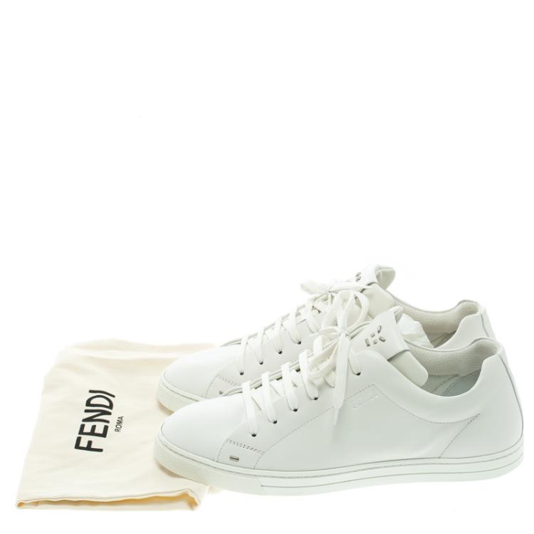 Pre Owned Fendi White Leather Classic Lace Up Sneakers Size 40