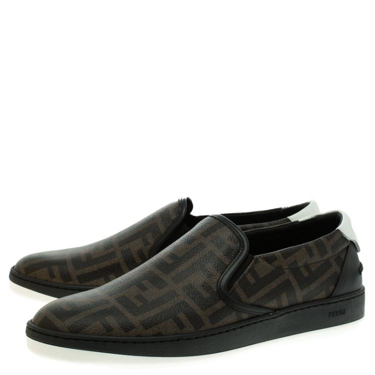 Pre Owned Fendi Brown Zucca Coated Canvas Slip On Sneakers Size 41