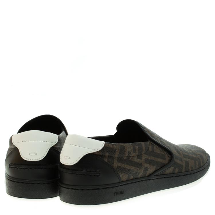 Pre Owned Fendi Brown Zucca Coated Canvas Slip On Sneakers Size 41