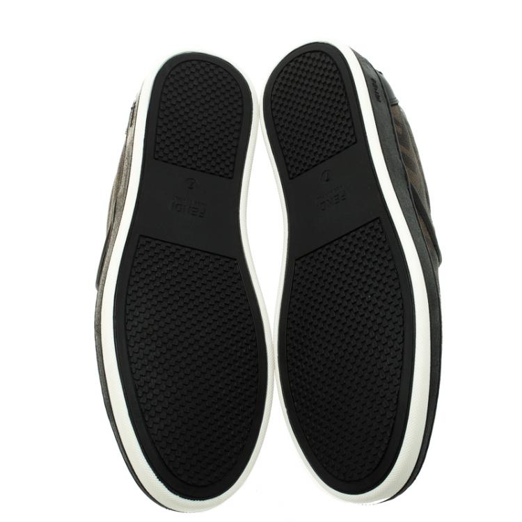 Pre Owned Fendi Brown Zucca Coated Canvas Slip On Sneakers Size 41