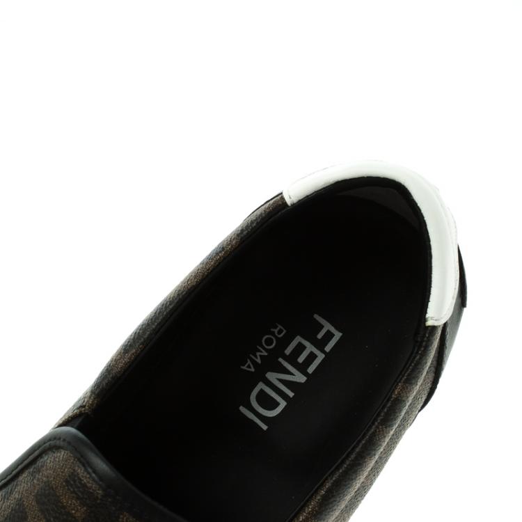 Pre Owned Fendi Brown Zucca Coated Canvas Slip On Sneakers Size 41