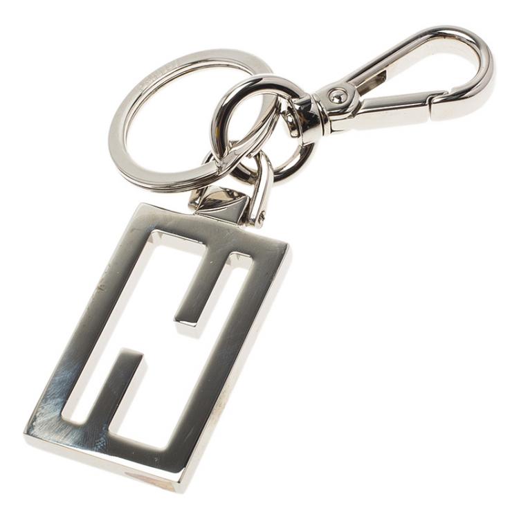 Pre Owned Fendi Silver Logo Key Chain