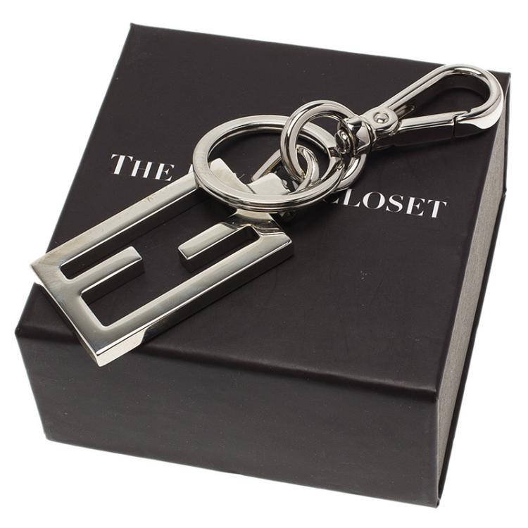 Pre Owned Fendi Silver Logo Key Chain