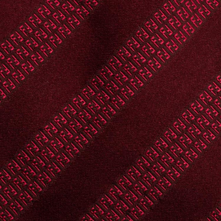 Pre Owned Fendi Red Silk Zucchino Striped Tie 