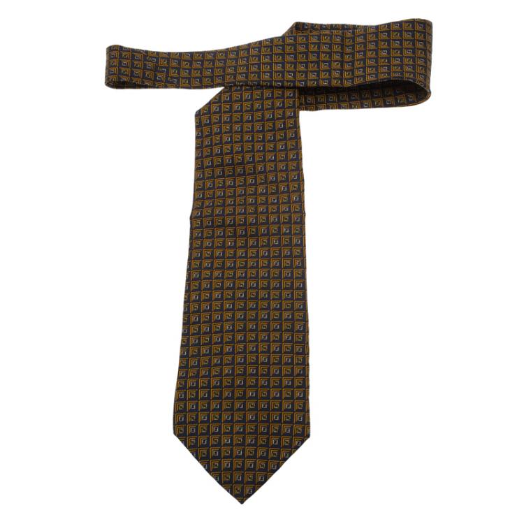 Pre Owned Fendi Blue and Yellow Zucchino Silk Tie