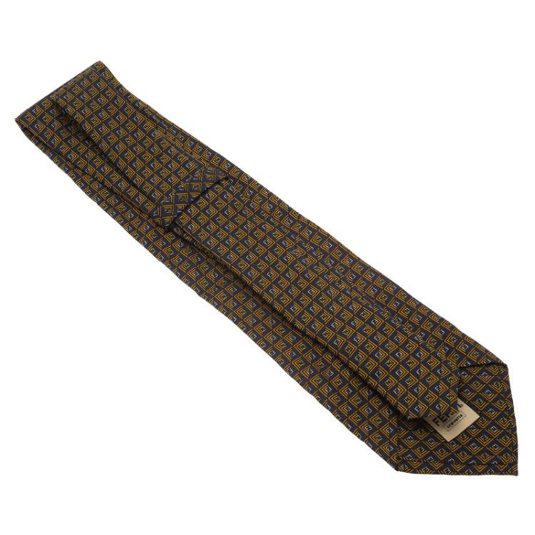 Pre Owned Fendi Blue and Yellow Zucchino Silk Tie