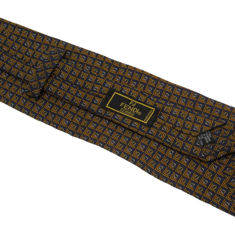 Pre Owned Fendi Blue and Yellow Zucchino Silk Tie