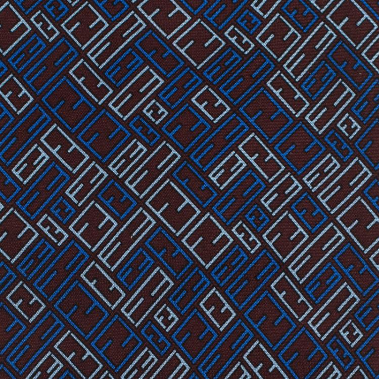 Pre Owned Fendi Burgundy and Blue Logo Silk Tie