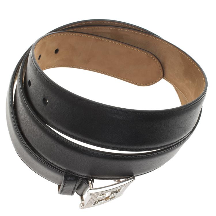 Pre Owned Fendi Black Leather FF Logo Belt 100CM