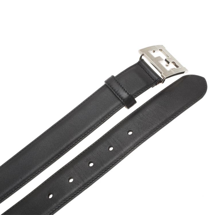 Pre Owned Fendi Black Leather FF Logo Belt 100CM