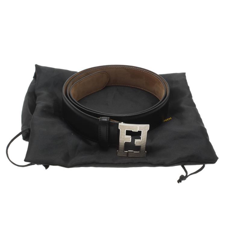 Pre Owned Fendi Black Leather FF Logo Belt 100CM
