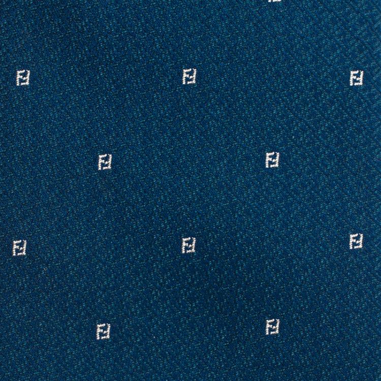 Pre Owned Fendi Blue Zucchino Woven Silk Tie