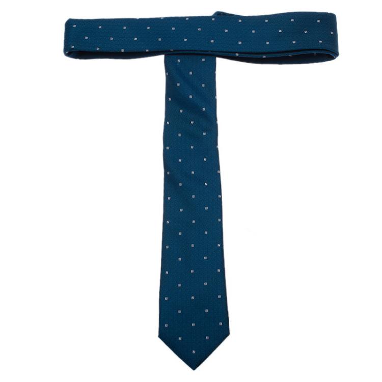 Pre Owned Fendi Blue Zucchino Woven Silk Tie