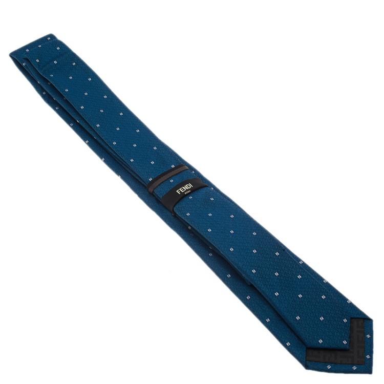 Pre Owned Fendi Blue Zucchino Woven Silk Tie