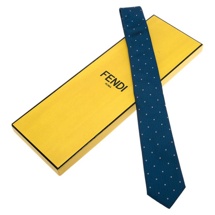 Pre Owned Fendi Blue Zucchino Woven Silk Tie
