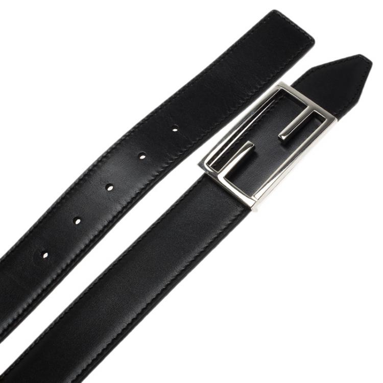 Pre Owned Fendi Green and Black Leather Logo Buckle Reversible Belt 90CM