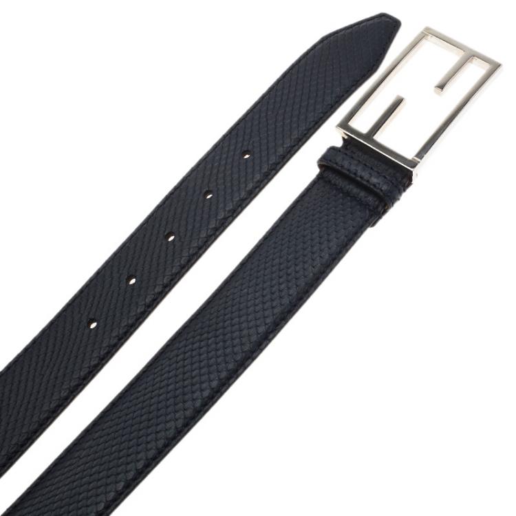 Pre Owned Fendi Blue Python Logo Buckle Belt 90CM