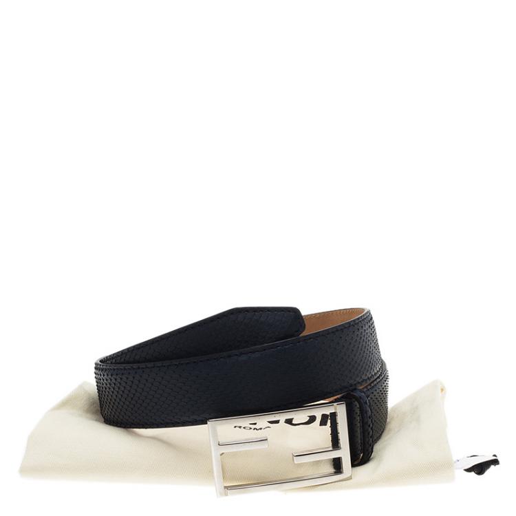 Pre Owned Fendi Blue Python Logo Buckle Belt 90CM