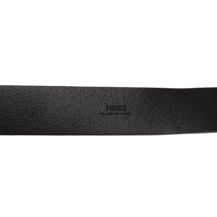 Pre Owned Fendi Black Leather Monster Face Buckle Belt 100 CM