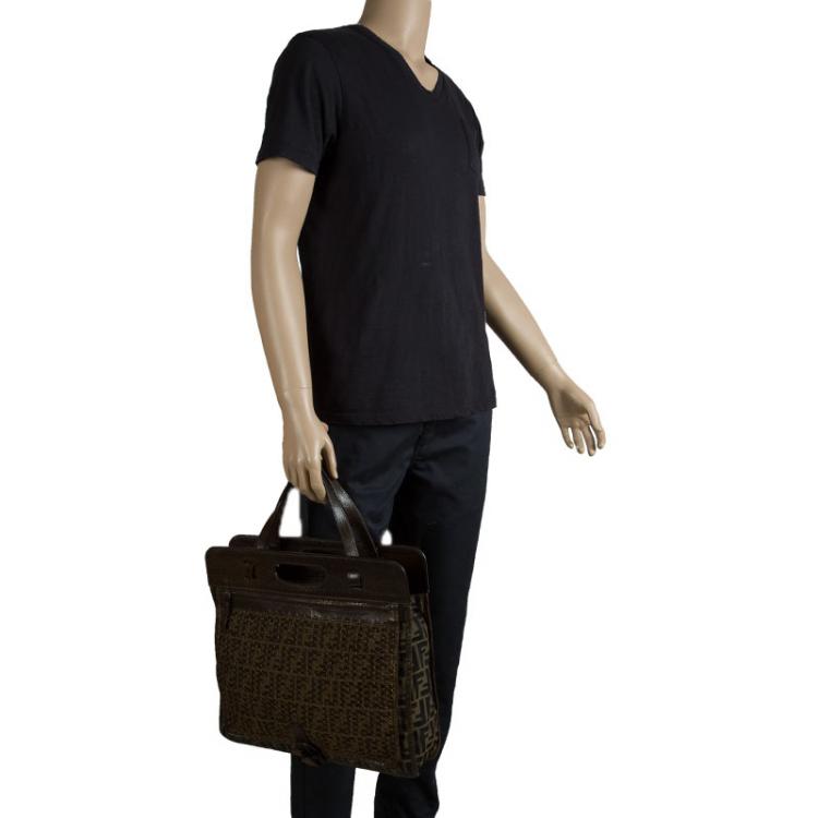 Pre Owned Fendi Tobacco Zucca Canvas and Mesh Tote