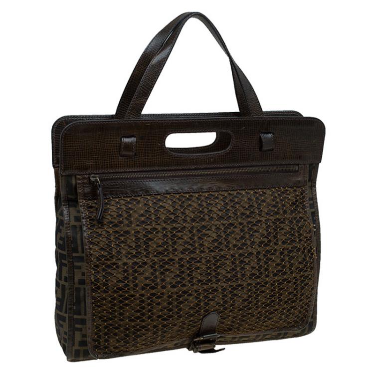 Pre Owned Fendi Tobacco Zucca Canvas and Mesh Tote