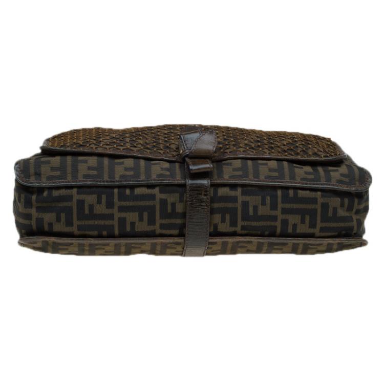 Pre Owned Fendi Tobacco Zucca Canvas and Mesh Tote
