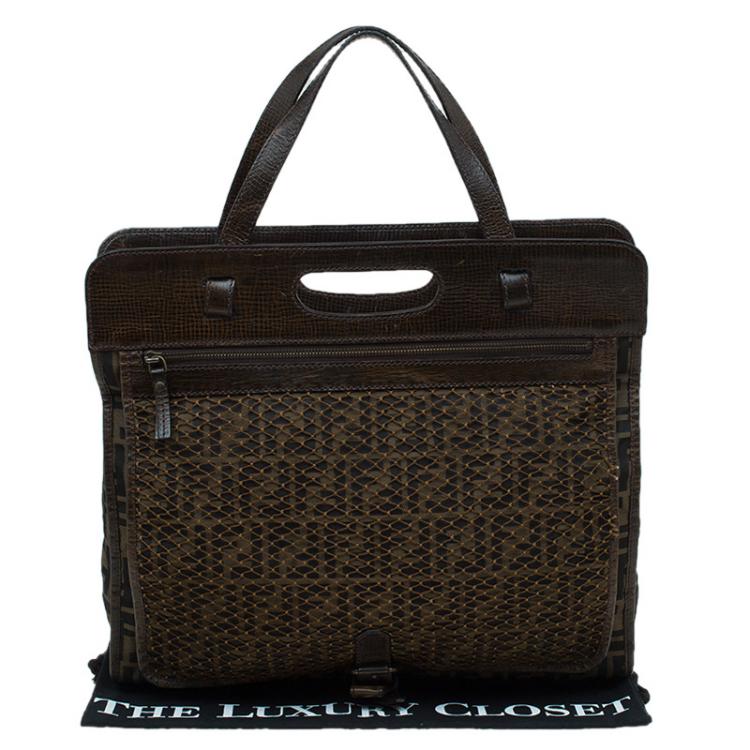 Pre Owned Fendi Tobacco Zucca Canvas and Mesh Tote