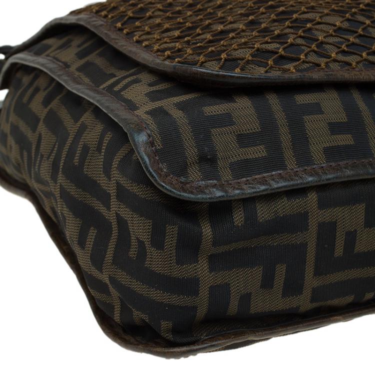 Pre Owned Fendi Tobacco Zucca Canvas and Mesh Tote