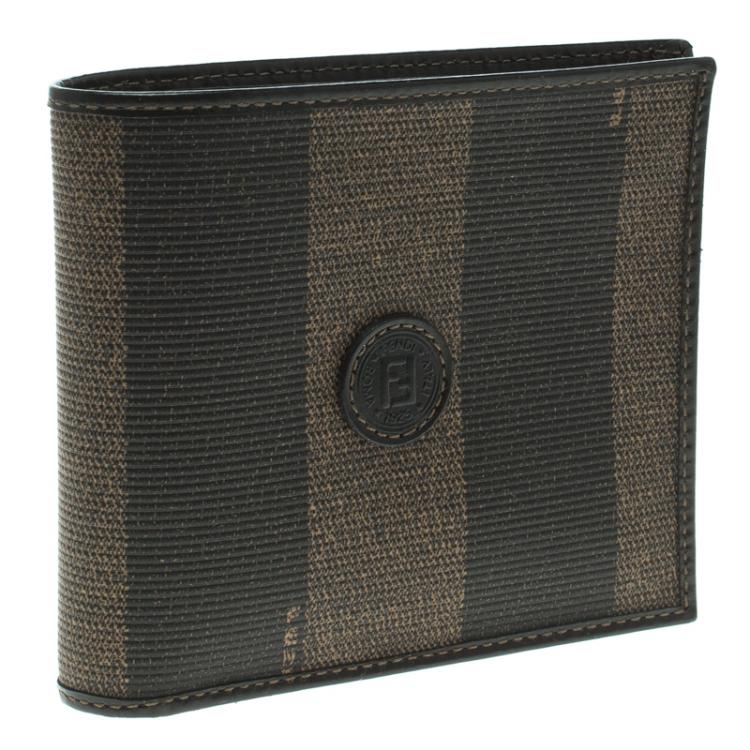 Pre Owned Fendi Tobacco Pequin Coated Canvas Bifold Wallet
