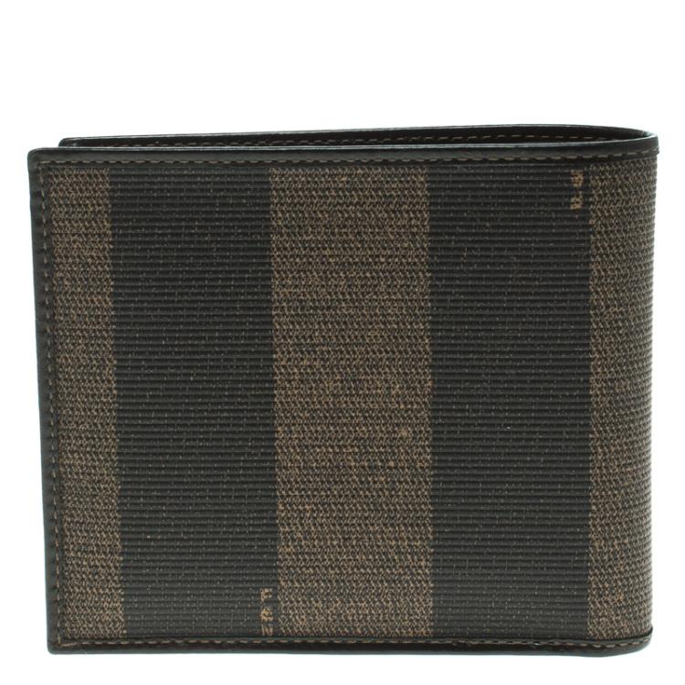 Pre Owned Fendi Tobacco Pequin Coated Canvas Bifold Wallet

