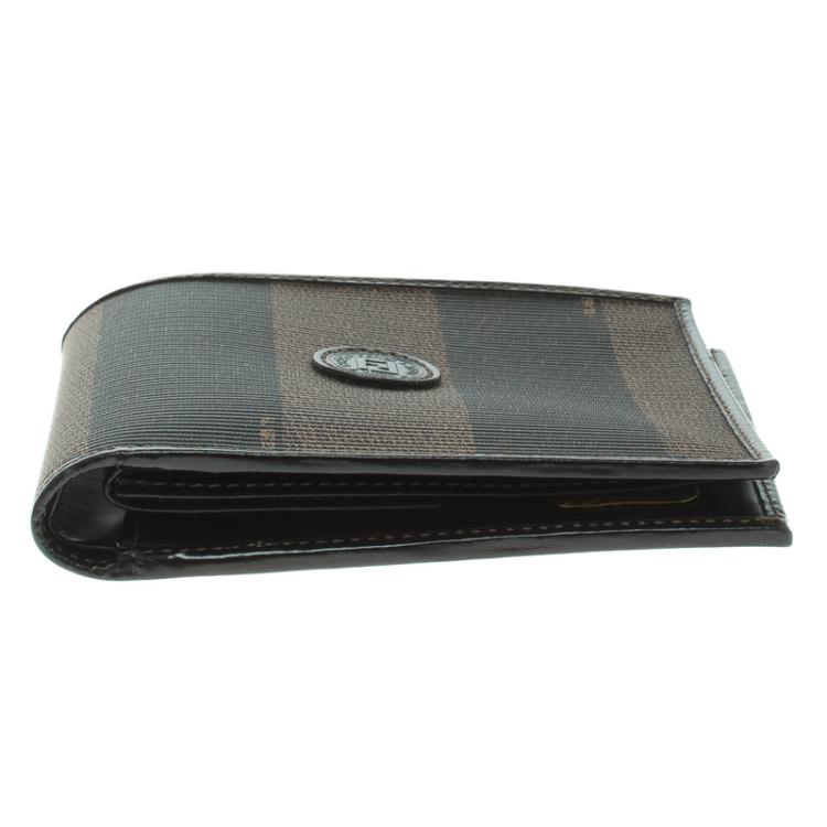 Pre Owned Fendi Tobacco Pequin Coated Canvas Bifold Wallet
