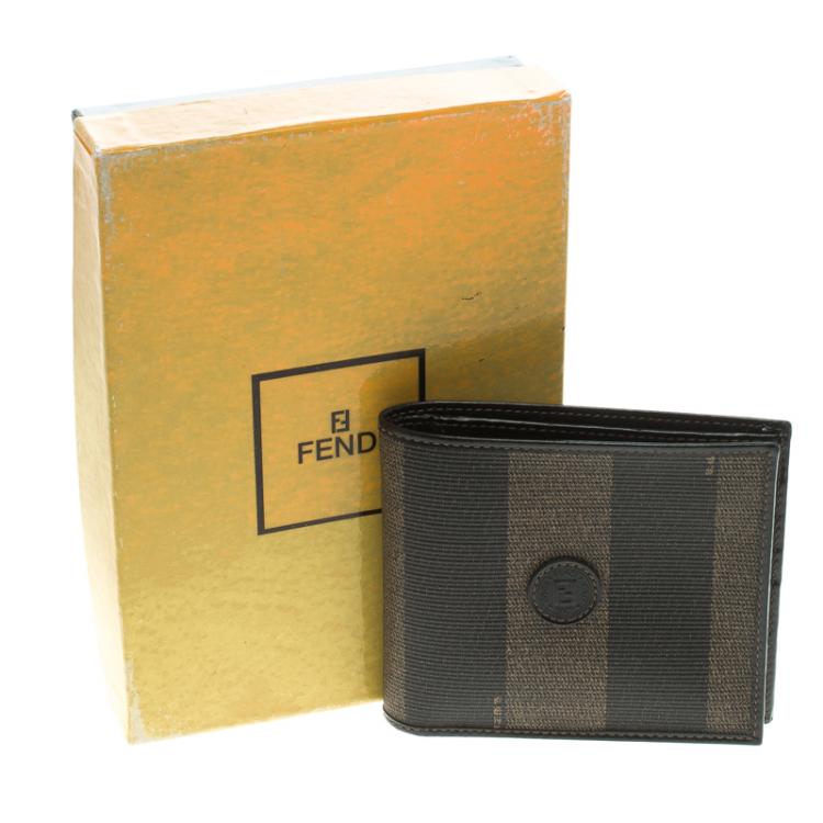 Pre Owned Fendi Tobacco Pequin Coated Canvas Bifold Wallet
