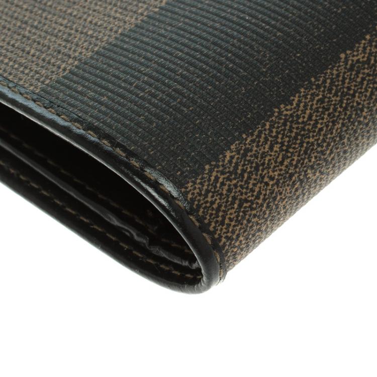 Pre Owned Fendi Tobacco Pequin Coated Canvas Bifold Wallet
