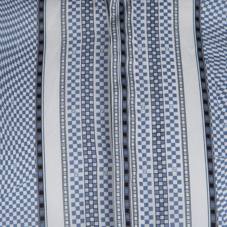 Pre Owned Fendi Blue and White Optical Illusion Print Short Sleeve Shirt L