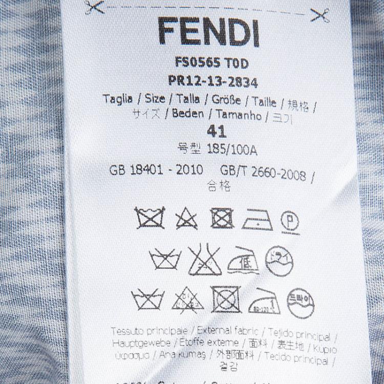 Pre Owned Fendi Blue and White Optical Illusion Print Short Sleeve Shirt L