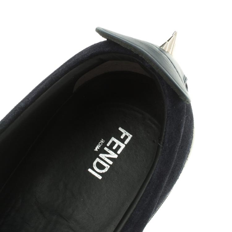Pre Owned Fendi Navy Blue Suede Monster Slip On Sneakers Size 42