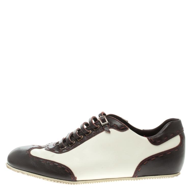 Pre Owned Fendi Two Tone Leather Low Top Sneakers Size 44