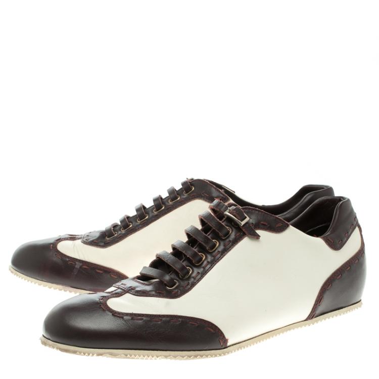 Pre Owned Fendi Two Tone Leather Low Top Sneakers Size 44