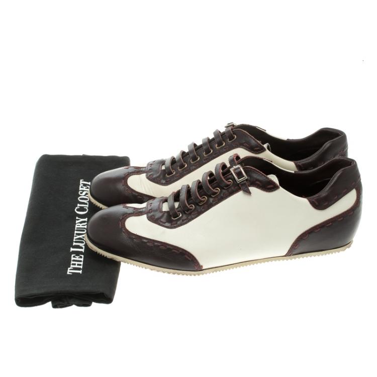 Pre Owned Fendi Two Tone Leather Low Top Sneakers Size 44