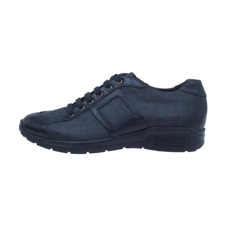 Pre Owned Fendi Black Zucca Canvas and Leather Sneakers Size 42.5