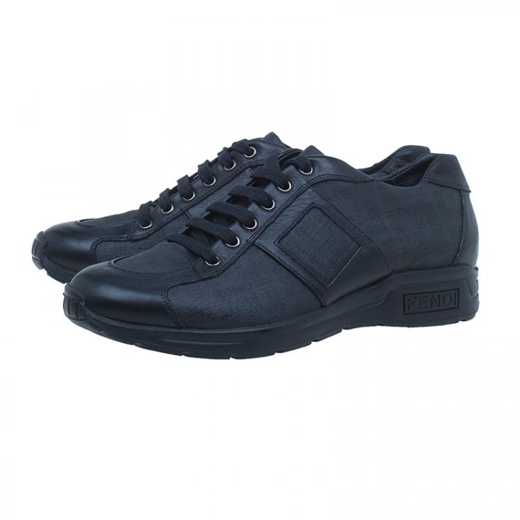 Pre Owned Fendi Black Zucca Canvas and Leather Sneakers Size 42.5